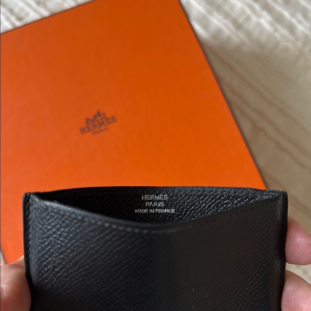 HERMES Black Genuine Leather Card Holder